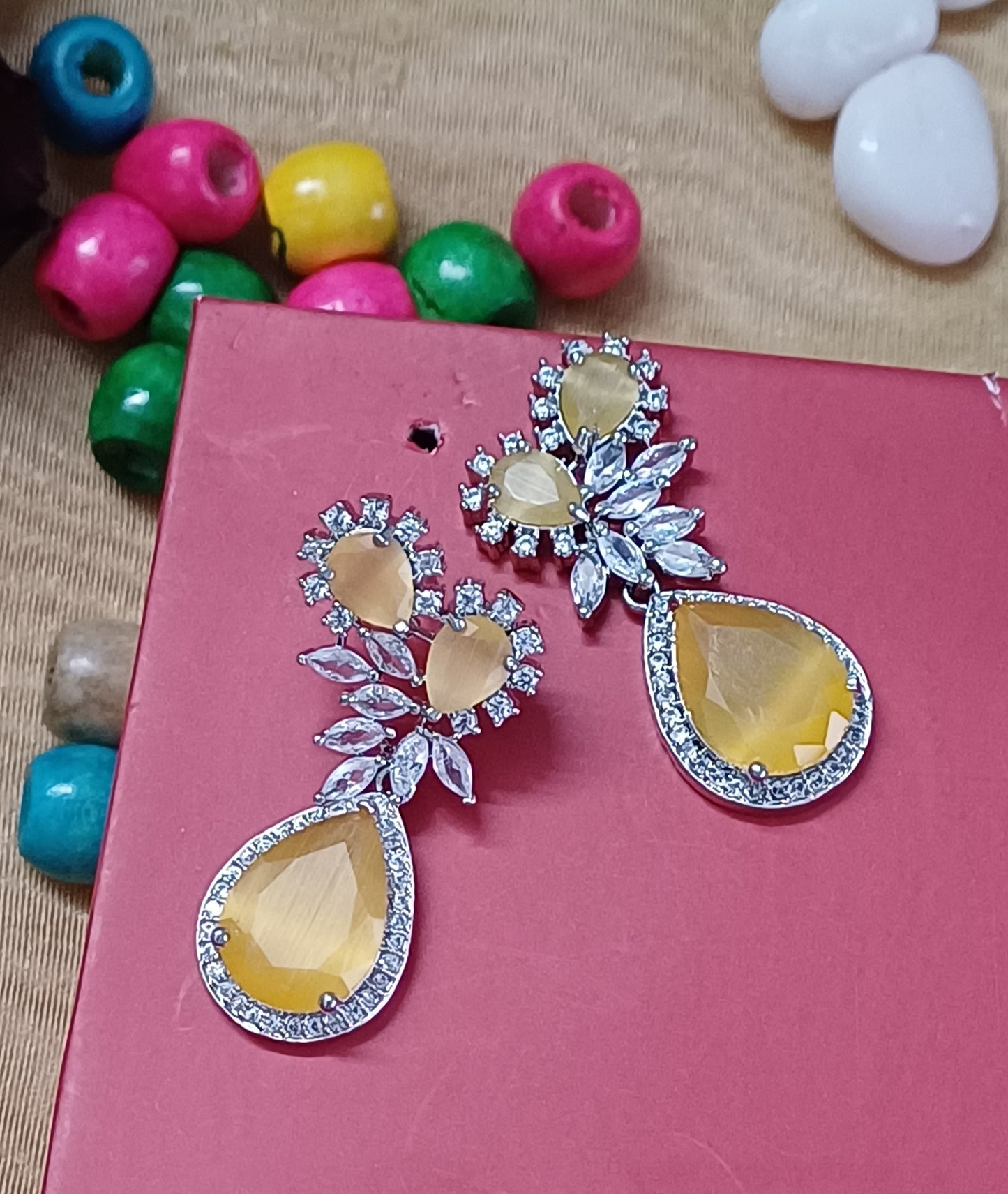 Yellow Stones AD Earrings