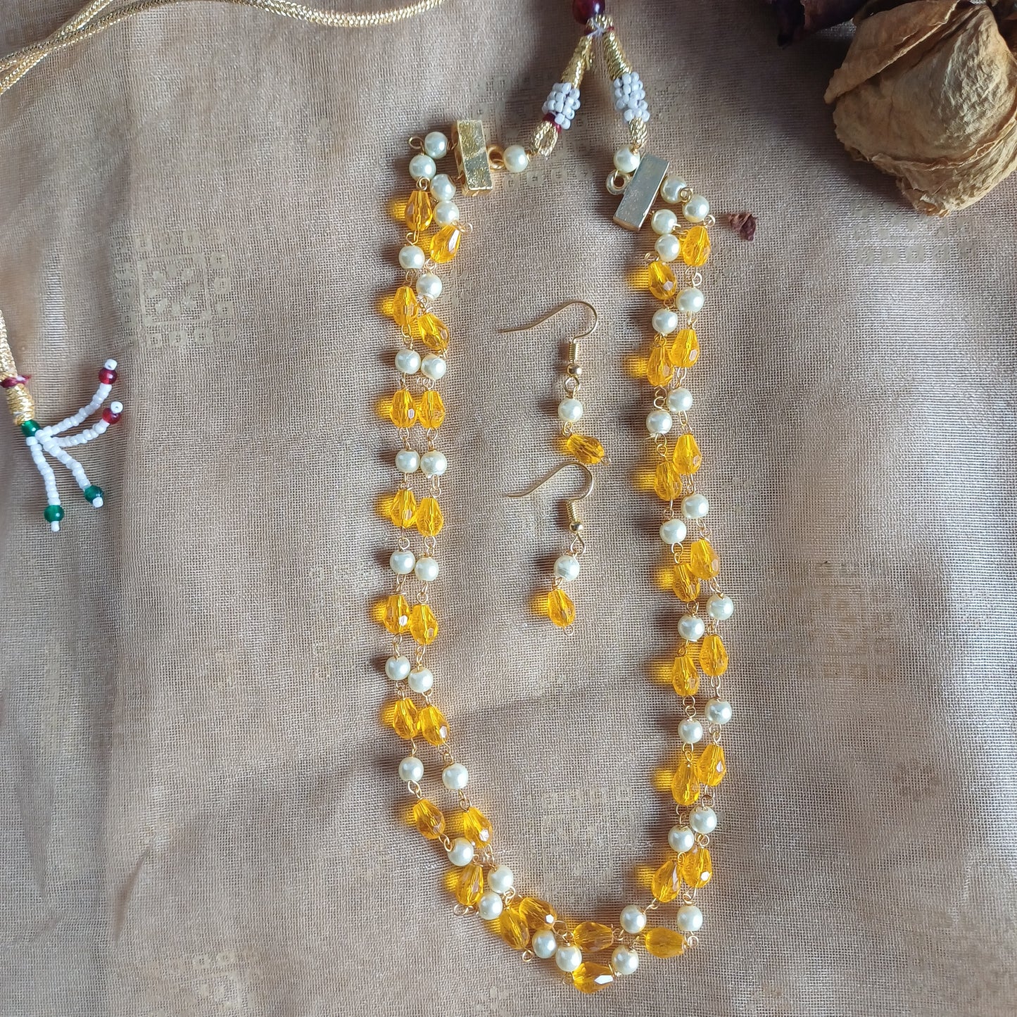 Yellow Beads with Pearls Jewellery Set