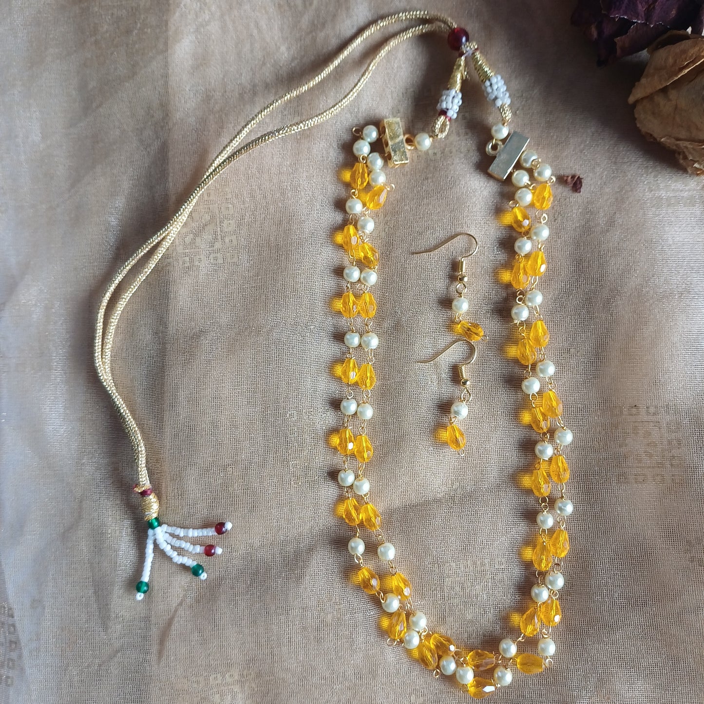 Yellow Beads with Pearls Jewellery Set