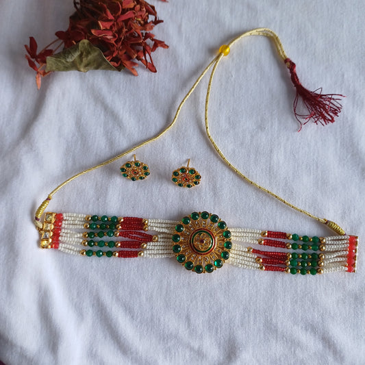 RedGreen Beaded ChokarSet