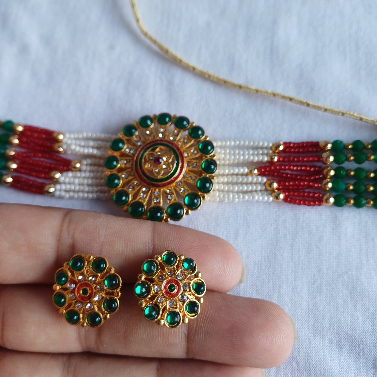 RedGreen Beaded ChokarSet