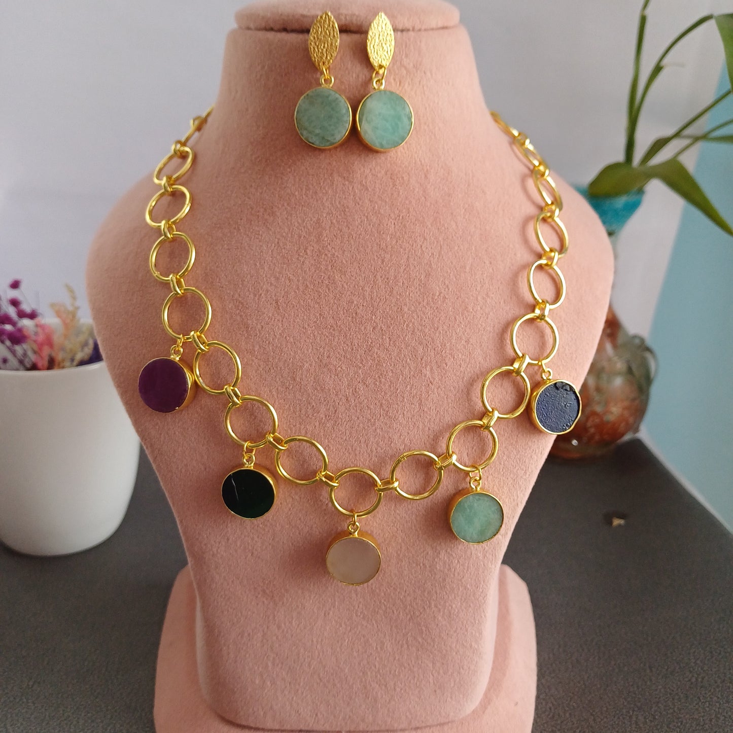 Multicolor NaturalStones Necklace Set