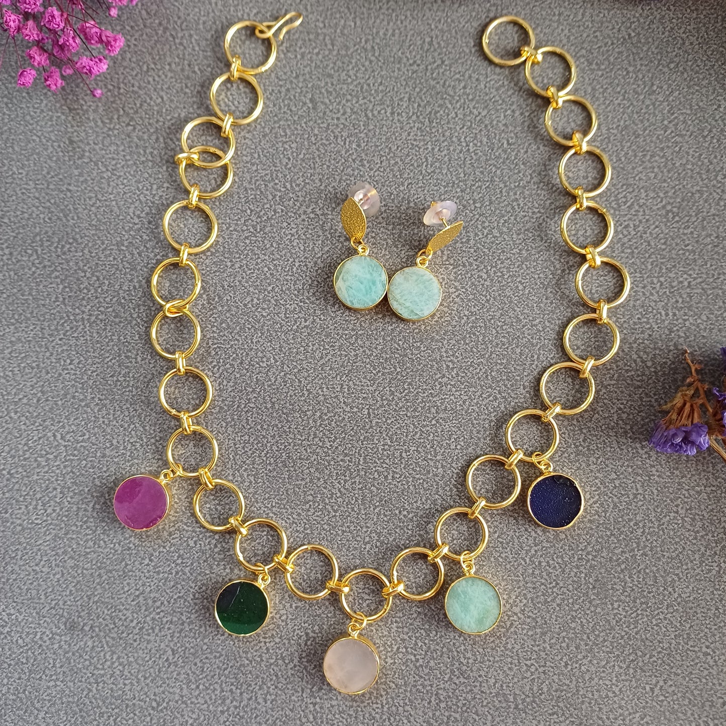 Multicolor NaturalStones Necklace Set