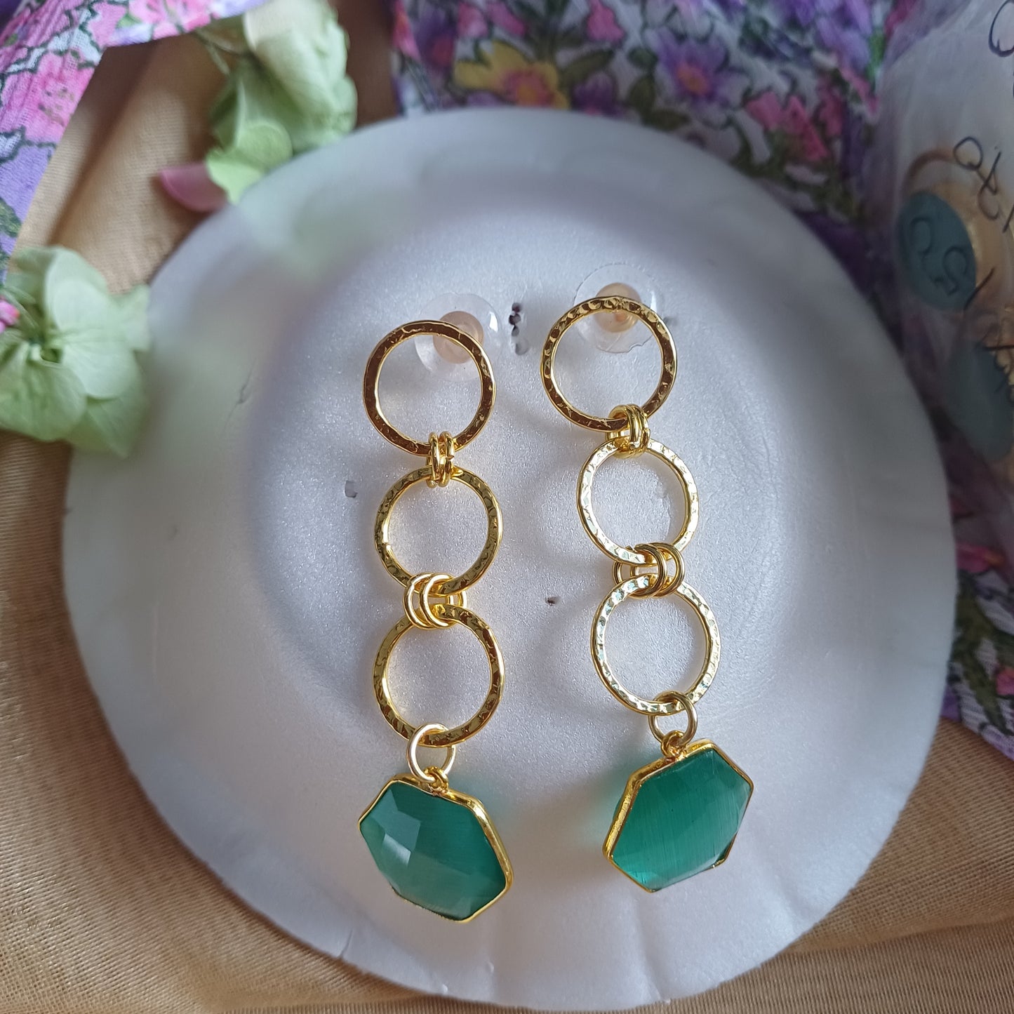 Turquoise Gold Danglers