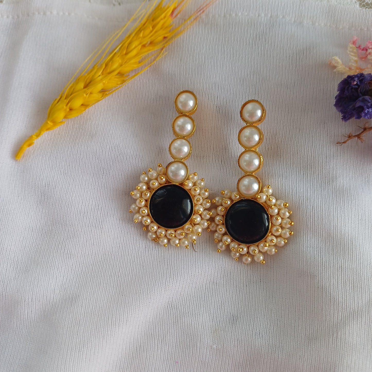 Pearls Black Danglers