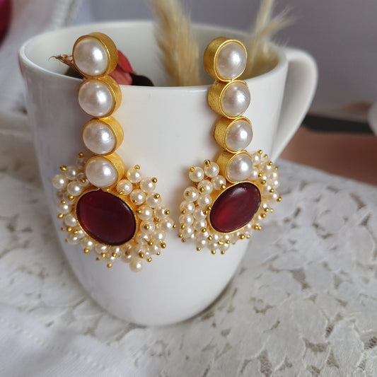 Maroon Pearls Earrings