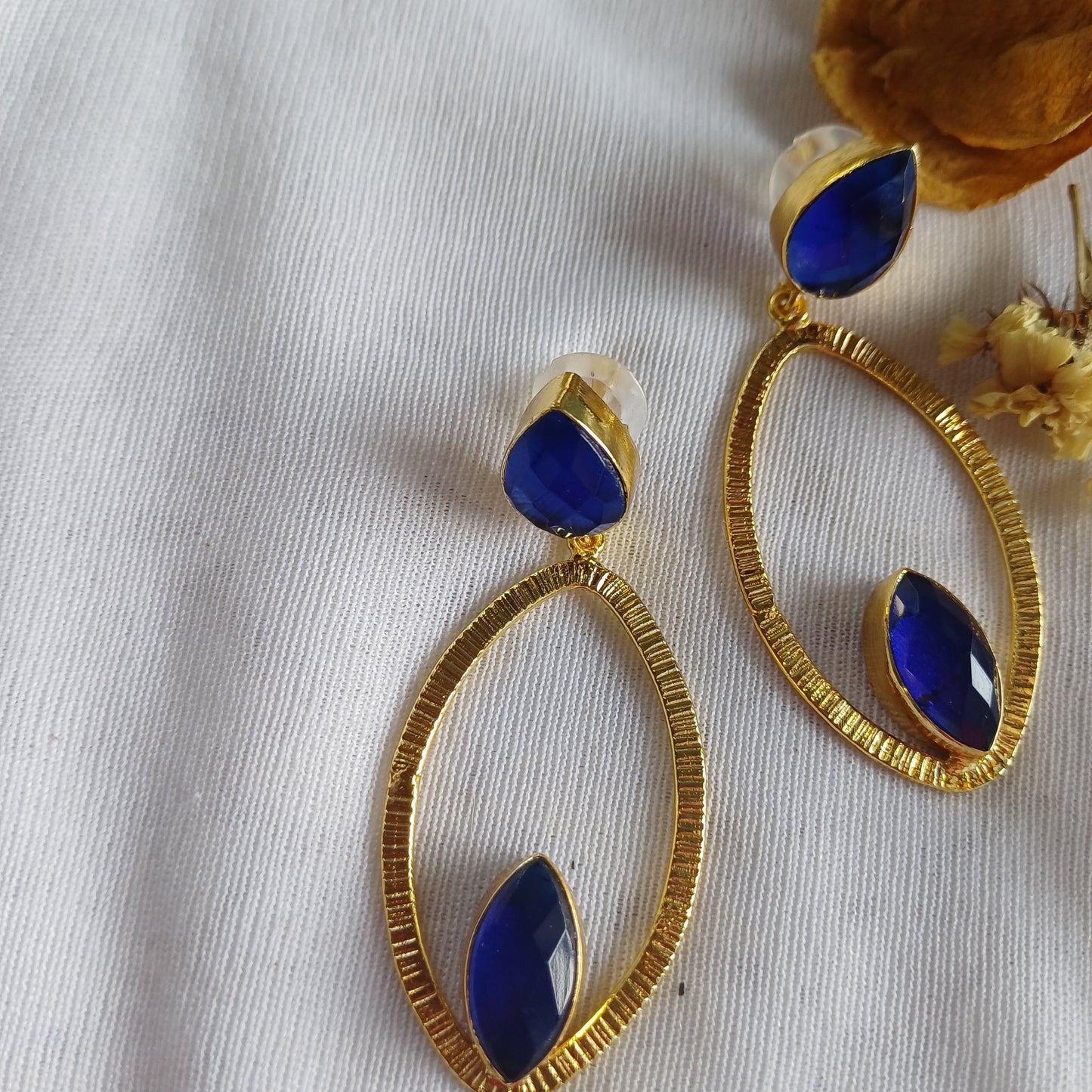 Navyblue Oval Danglers