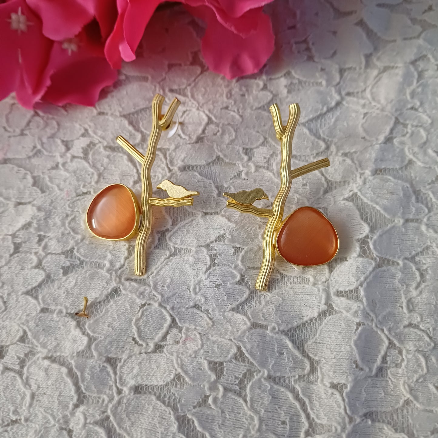 Peach Bird Earrings