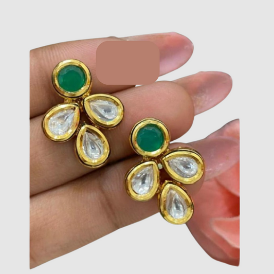 Green Kundan Studs