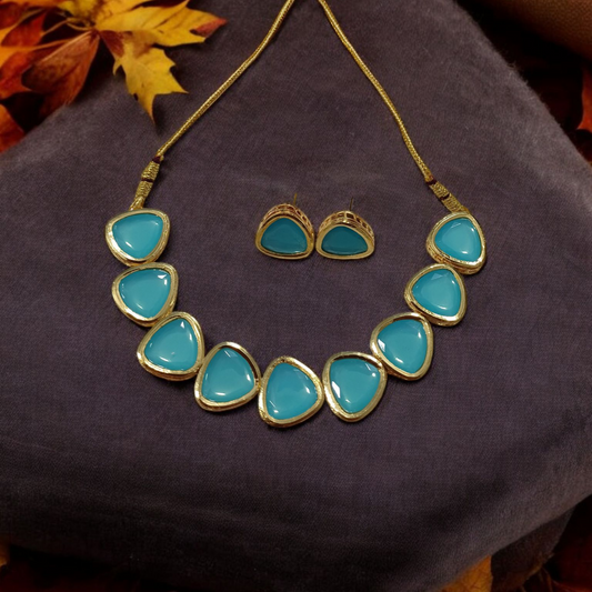 Blue Polki Necklace Set