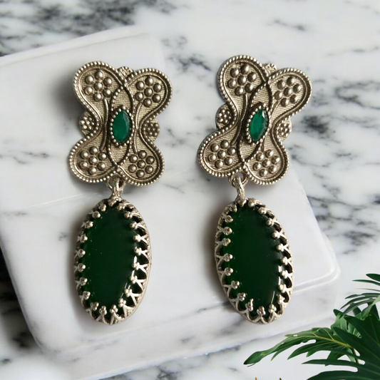 Emerald Oxidised Earrings