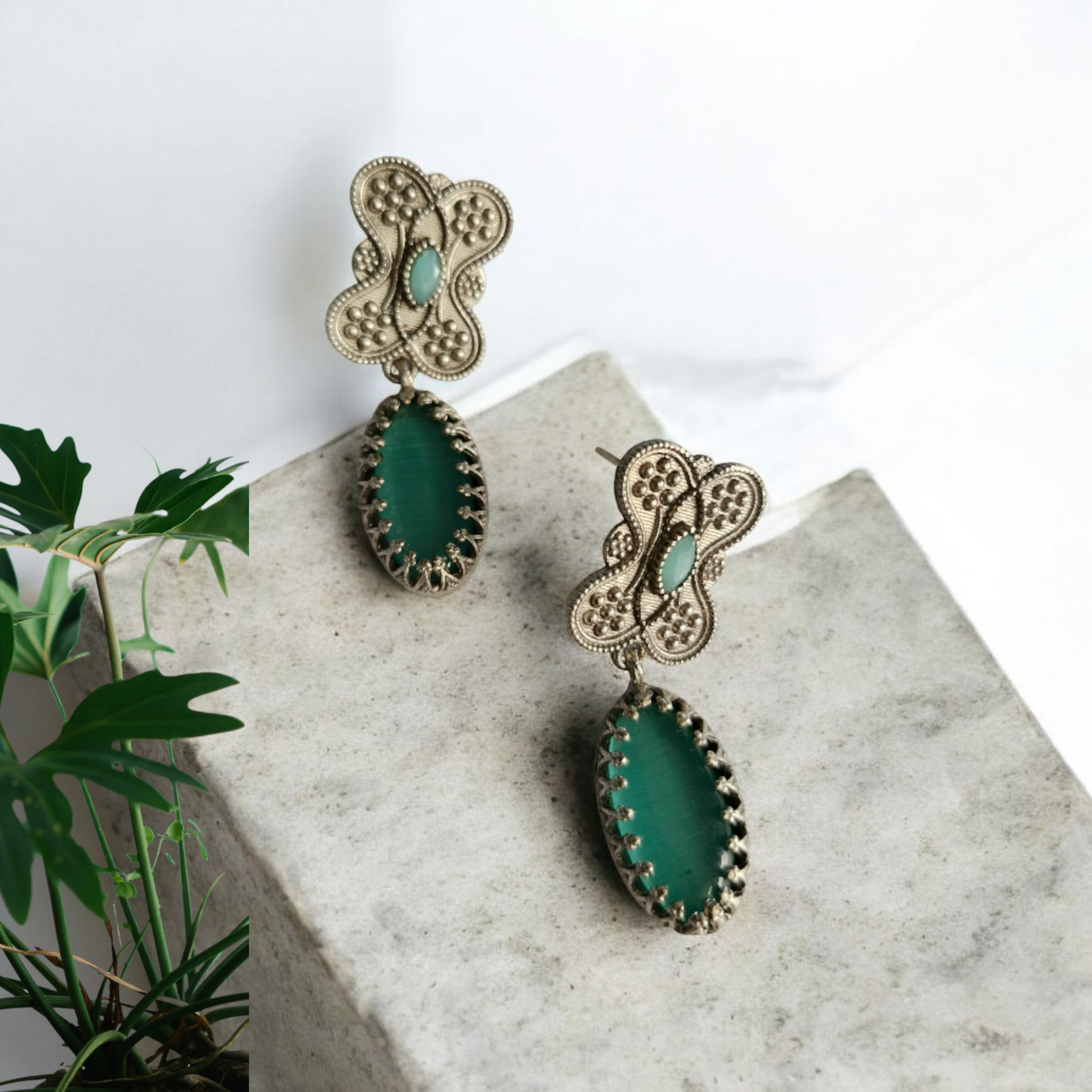 Pistagreen Oxidised Earrings