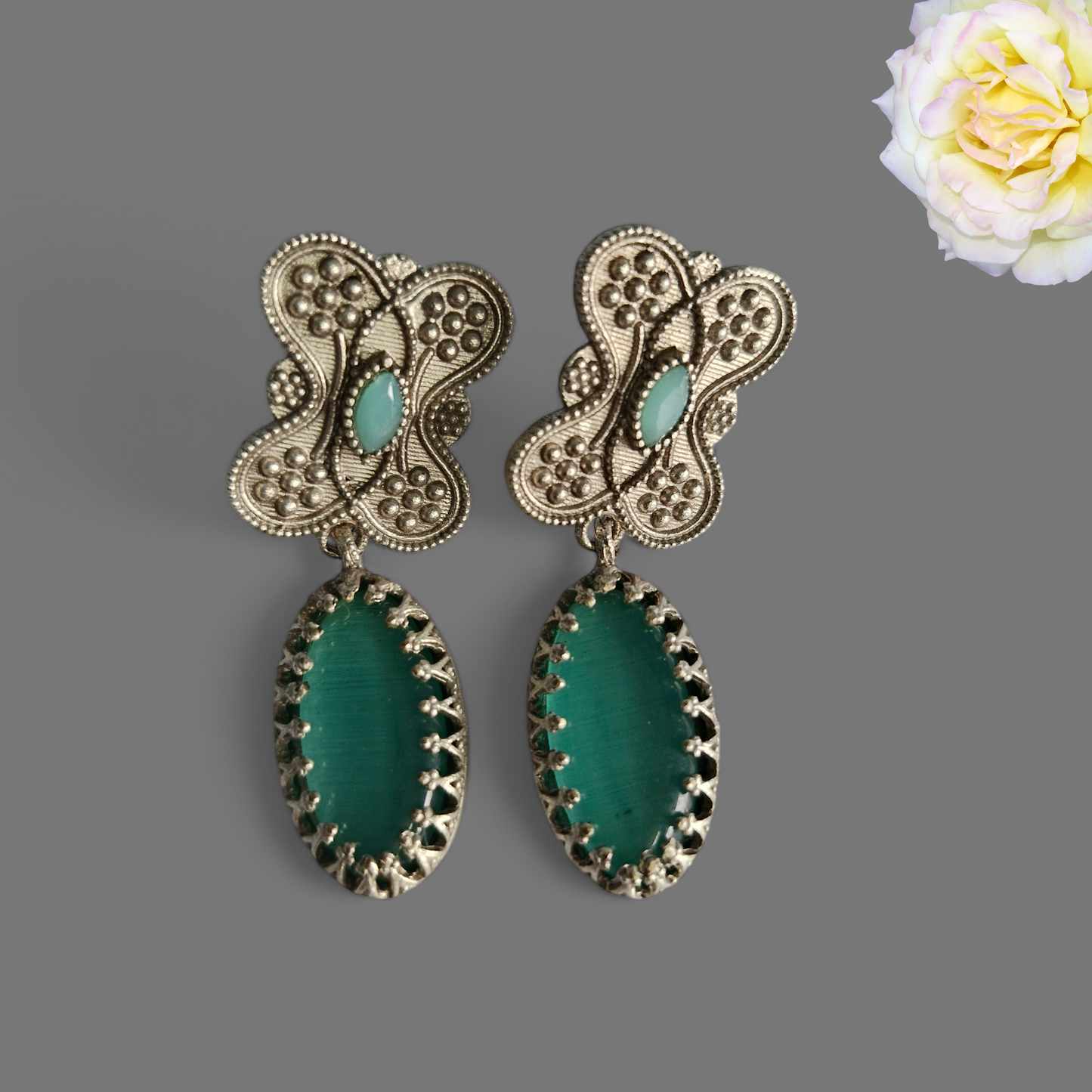 Pistagreen Oxidised Earrings